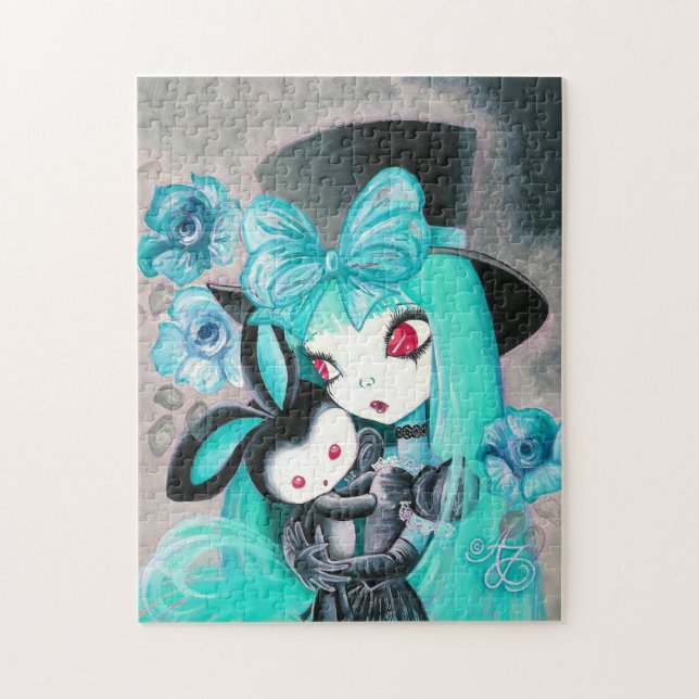 Puzzle Fille gothique douce avec le lapin (Vertical)