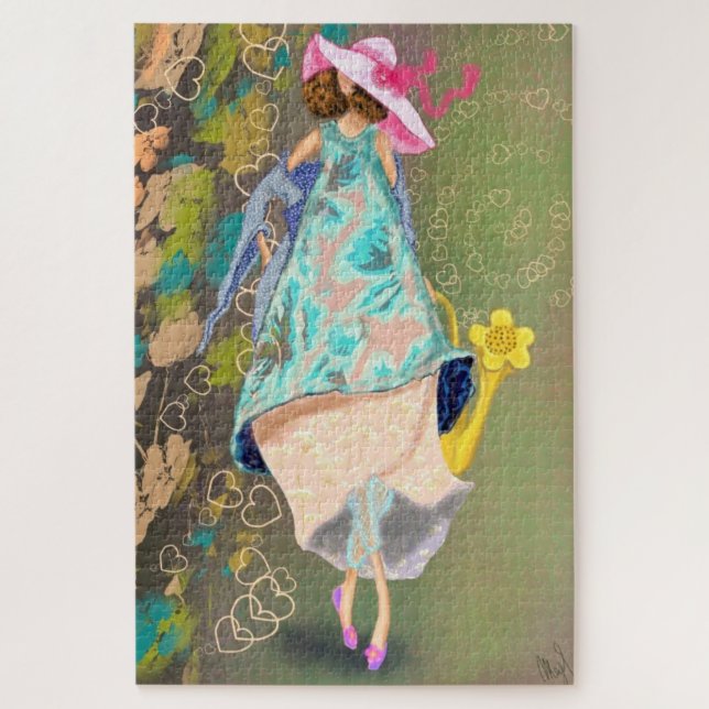 Puzzle Fille Love Fleurs de printemps Dessin Imaginaire F (Vertical)