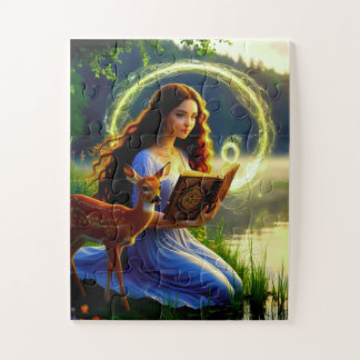 Puzzle Fille Magique avec Cerf et Livre