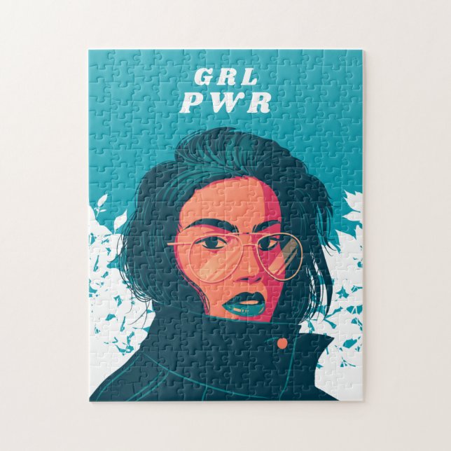 Puzzle Fille moderne féministe & GRL PWR Texte Femme Aven (Vertical)