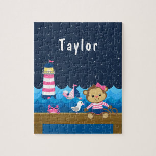 Puzzle Fille nautique singe rose et marine