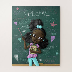 Puzzle Fille noire et mots positifs