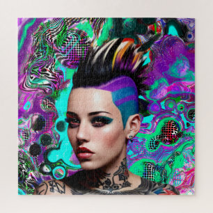 Puzzle Fille punk Mohawk Art abstrait