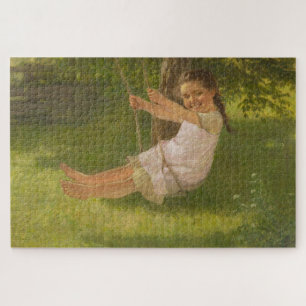 Puzzle Fille souriante sur une aile (Enfance Vintage)