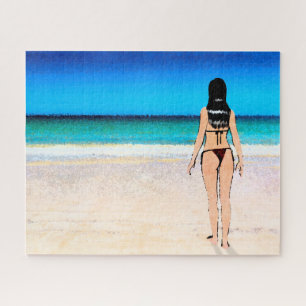 Puzzle Fille sur la plage portant une peinture en bikini