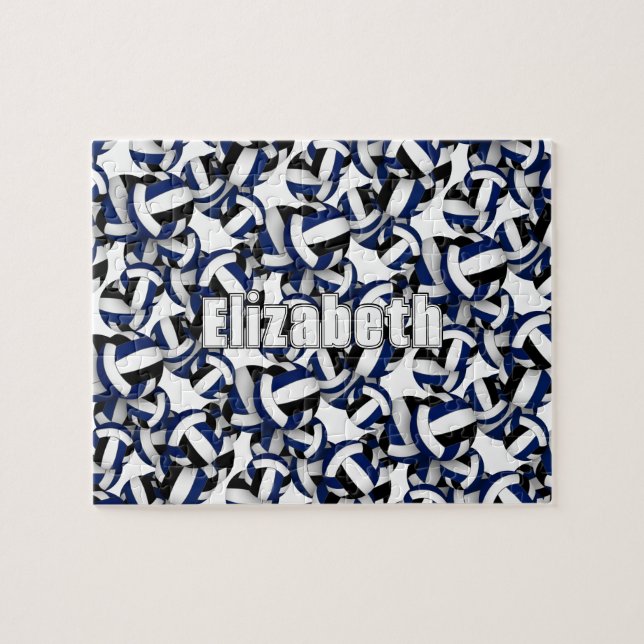 Puzzle filles garçons bleu noir volleball équipe couleurs (Horizontal)