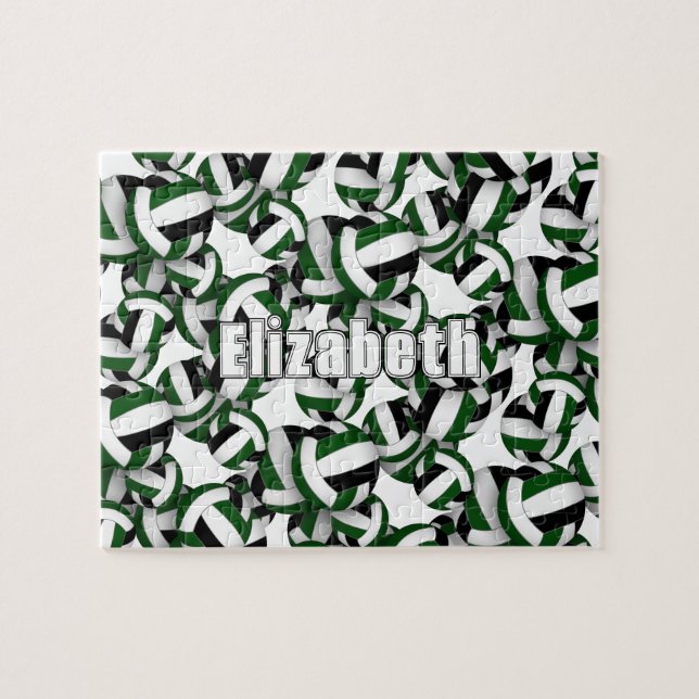 Puzzle filles garçons vert noir volleball équipe couleurs (Horizontal)