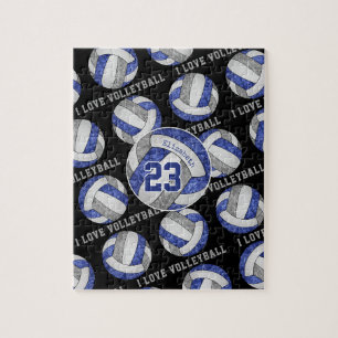 Puzzle filles gris bleu J'aime volleyball personnalisé