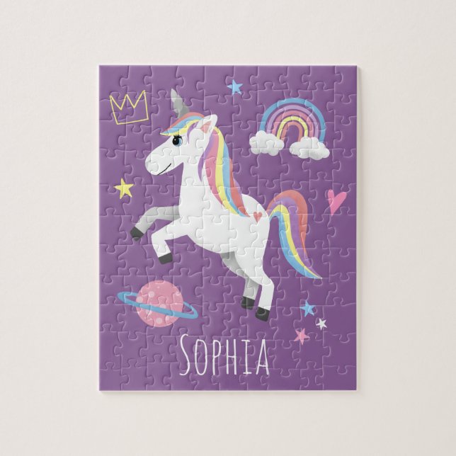 Puzzle Filles mignonne Magique Violet Unicorne & Nom Enfa (Vertical)