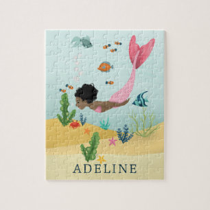 Puzzle Filles mignonnes magiques sous la mer Afro Mermaid