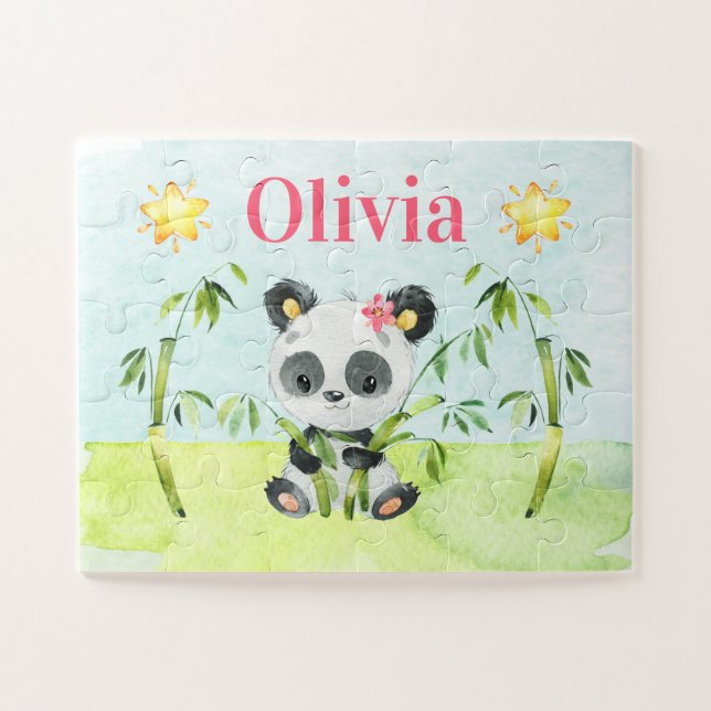 Puzzle Filles mignonnes Panda Ours Enfants Personnalisés (Horizontal)