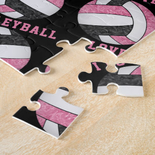 Puzzle filles noires roses J'aime volleyball personnalisé