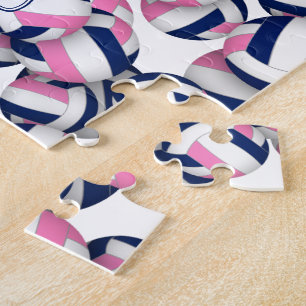 Puzzle filles nom rose bleu volleyballs motif