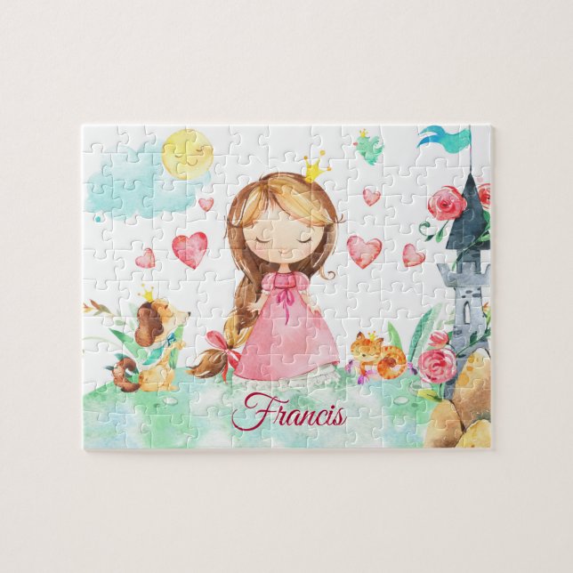 Puzzle Filles Princesse personnalisée Nom personnalisé (Horizontal)