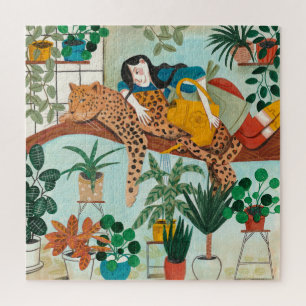 Puzzle Filles vertes élégantes tropicales Léopard jungle