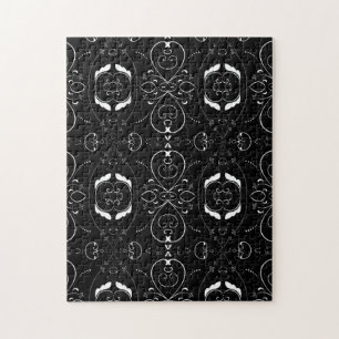 Puzzle Fines flourishes blanches élégantes sur fond noir
