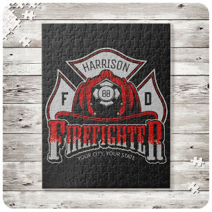 Puzzle Firefighter Helmet ADD NAME Fire Department Rescue