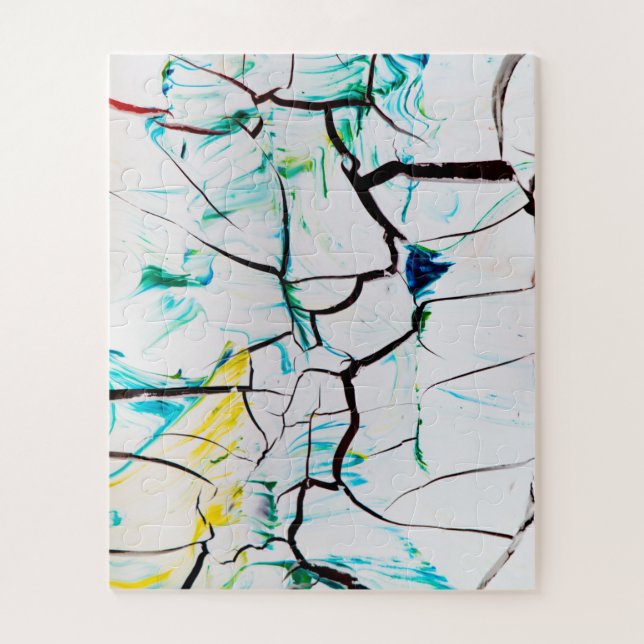 Puzzle Fissures Abstraites en bleu jaune vert (Vertical)