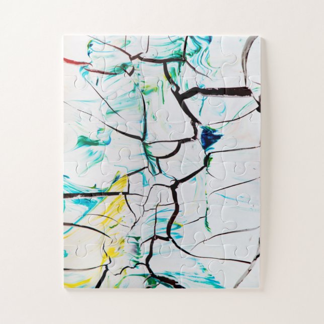 Puzzle Fissures Abstraites en bleu jaune vert (Vertical)