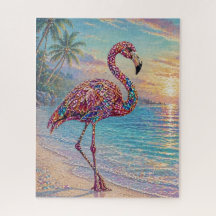 Flamant Rose aux Tons de Bijoux sur une Plage Trop