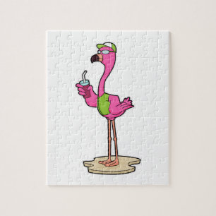 Puzzle Flamant rose avec Lunettes de soleil & Casquette