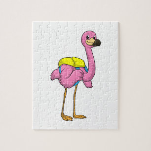 Puzzle Flamant rose comme élèves avec sac scolaire