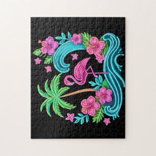 Puzzle Flamant rose de néon tropical