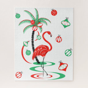 Puzzle Flamant rose de Noël rouge Baubles