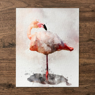 Puzzle Flamant rose debout en impression d'art à l'aquare