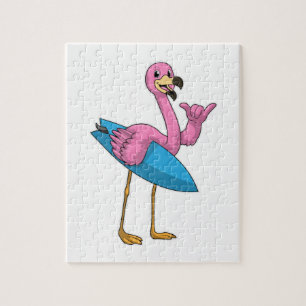Puzzle Flamant rose en surfeur avec planche de surf
