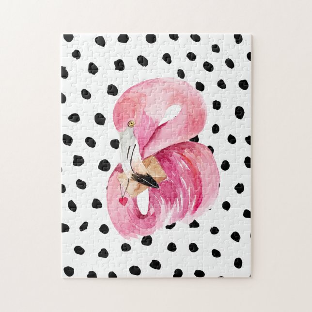 Puzzle Flamant rose et points d'aquarelle rose exotique m (Vertical)