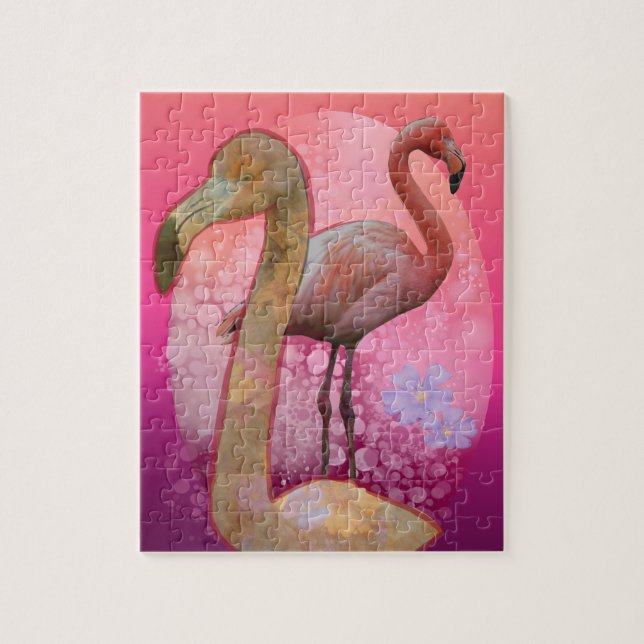 Puzzle Flamant rose floral flamand (Vertical)