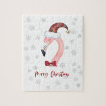 Flamant rose moderne Père Noël Snowflake Noël blan
