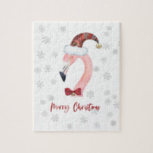 Puzzle Flamant rose moderne Père Noël Snowflake Noël blan