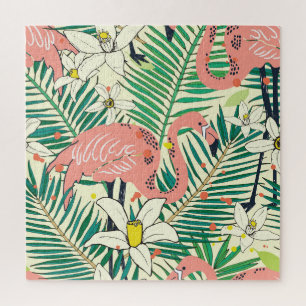Puzzle Flamant rose Palm Feuilles : Vintage tropical