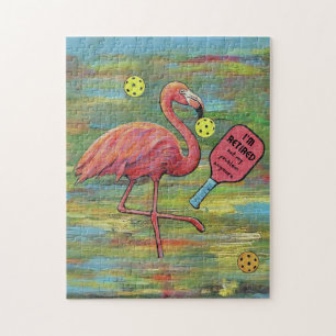 Puzzle Flamant rose retraité Jouer Pickleball Aquarelle