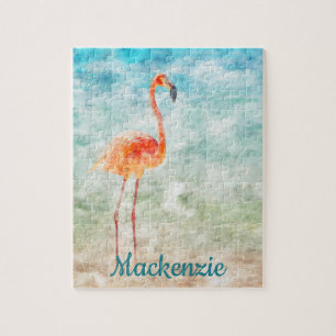 Puzzle Flamant rose rose aquarelle  Île tropicale