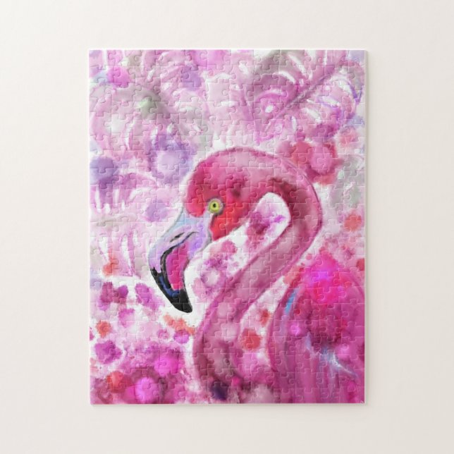 Puzzle Flamant rose rose en monde rose - Belle terre rose (Vertical)