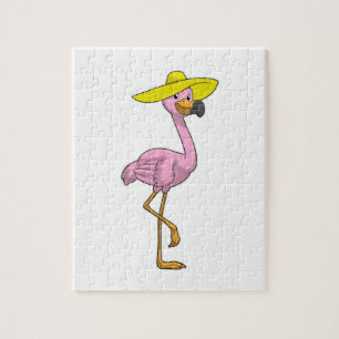 Puzzle Flamant rose sur la plage avec Casquette