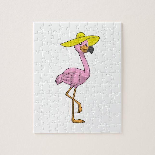 Puzzle Flamant rose sur la plage avec Casquette (Vertical)