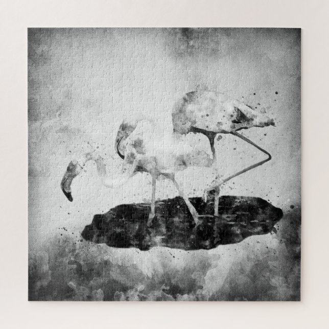 Puzzle Flamants roses Aquarelle noir et blanc (Vertical)