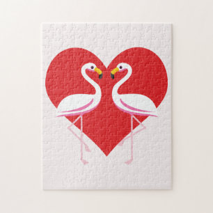 Puzzle Flamants roses blancs mignons rose avec coeur roug