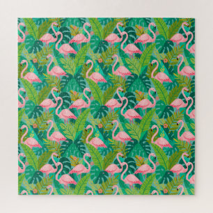 Puzzle Flamants roses tropicaux Feuillage de la jungle