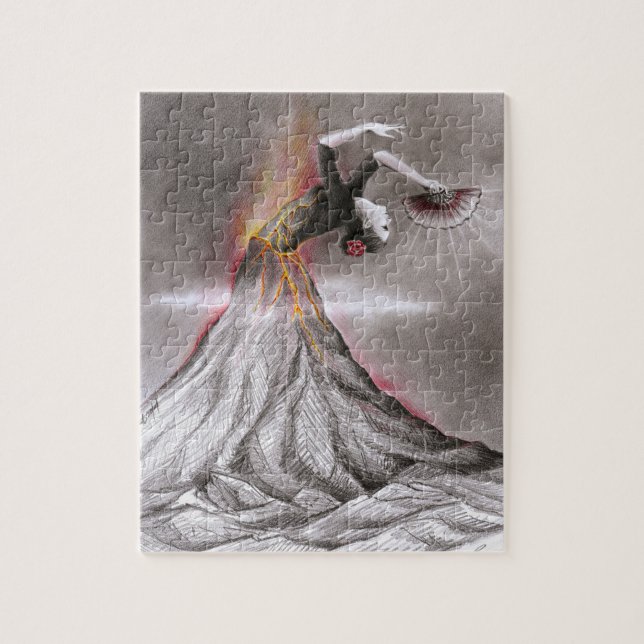 Puzzle Flamenco dancing femme volcan crayon surréaliste a (Vertical)