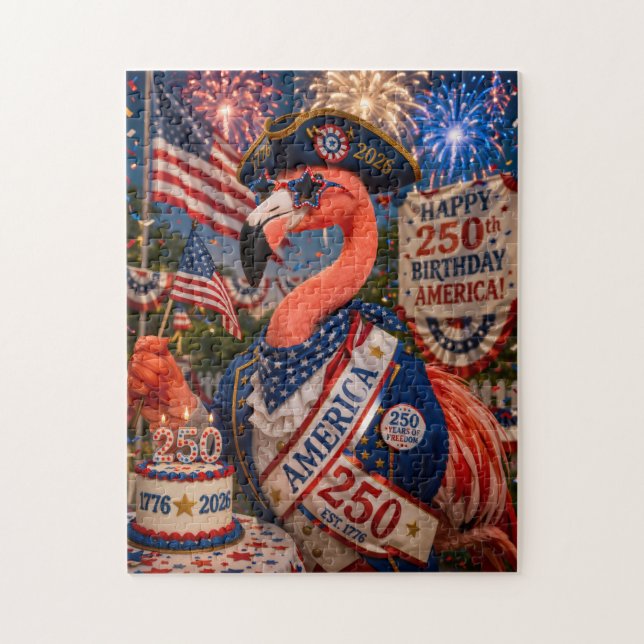 Puzzle Flamingo Happy 250th Birthday America July 4th (Vertical)