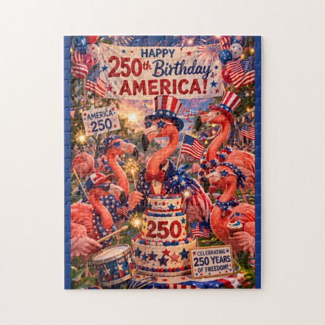Puzzle Flamingo Happy 250th Birthday America July 4th (Vertical)