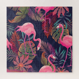 Puzzle Flamingo tropical : motif vintage de palmier.