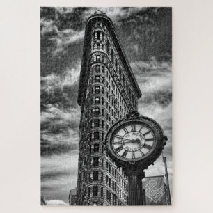 Puzzle Flatiron Building and Clock en noir et blanc