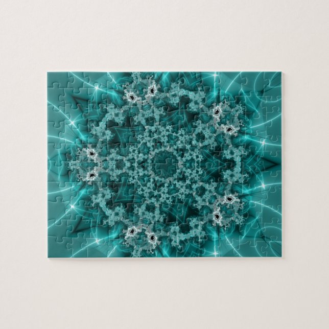 Puzzle Flèche de neige | Art fractal bleu et blanc (Horizontal)