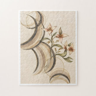 Puzzle Fleur abstrait terreuse et lignes de calligraphie